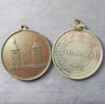 Kettering, Toller Congregational Schools centenary medals 1810-1910 - in bronze & white metal