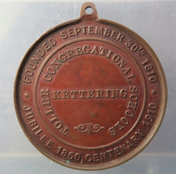 Kettering, Toller Congregational Schools centenary medals 1810-1910 - in bronze & white metal