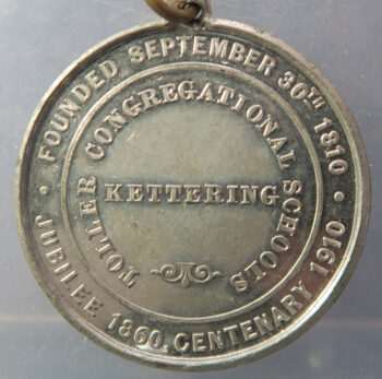 Kettering, Toller Congregational Schools centenary medals 1810-1910 - in bronze & white metal