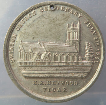 Lancashire, Swinton Church centenary 1791-1891 white metal medal