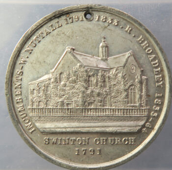 Lancashire, Swinton Church centenary 1791-1891 white metal medal