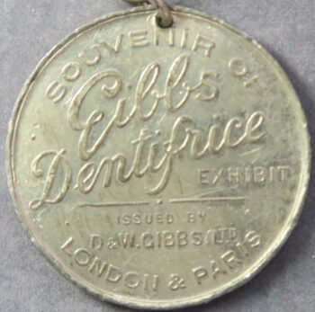 1924 Wembley Empire Exhibition medal advert for Gibbs yoothpaste pewter souvenir