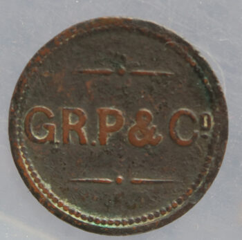 Ceylon token 4 1/2 D - G. R. P. & CO. Pridmore 42 Sri Lanka token