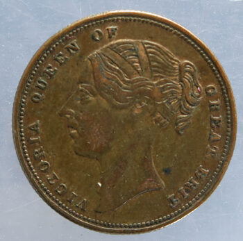 No Taxes No Inquisition No Peel &c. Peel riding devil - satirical token Victoria Farthing size medal