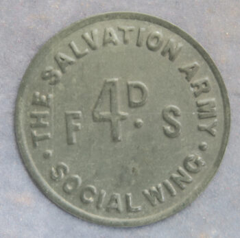 Salvation Army Social Wing bracteate zinc tokens - 3d - 4d and 6d - 3 tokens