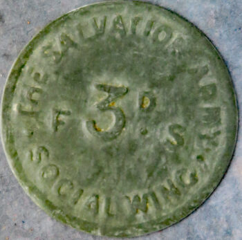 Salvation Army Social Wing bracteate zinc tokens - 3d - 4d and 6d - 3 tokens