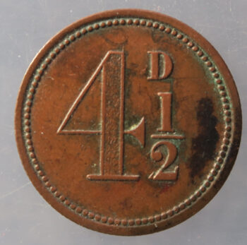 Ceylon token 4 1/2 D M. D. D. & CO. Pridmore 72