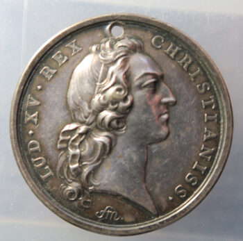 FRANCE   ROYAL Louis XV (1715-1774). Silver medal, second marriage of the Dauphin with Marie-Josèphe de Saxe, by F. Marteau 1747, Paris. Divo 136; Silver - 32.68g - 34 mm - 12 h HOLED