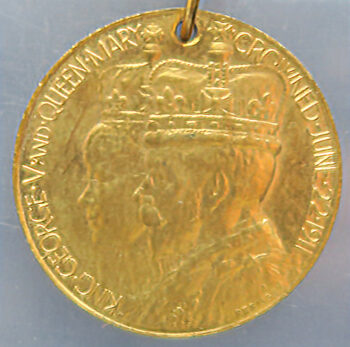 1911 George V coronation medal for Coventry dilt brass - with elephant