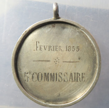 (France or French Colonial), silver emgraved medal / badge/ St. Barthelemei 1845 rev, Fevrier 1855 5e Commissaire