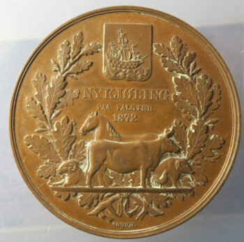 Denmark 19th century Agricultural bronze medal Nykøbing Falster  1872