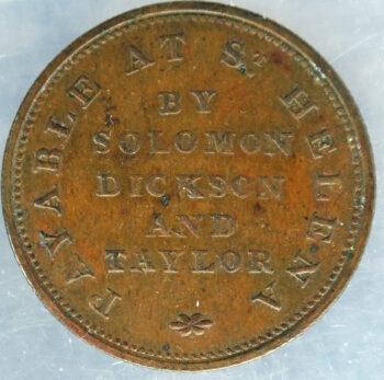 British Commonwealth - Saint Helena Solomon Dickson Taylor Half Penny Token NG (1821)