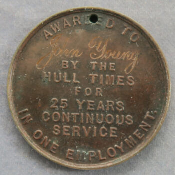 Hull Times - Newspaper Long Service medal - bronze to John Young for 25 years service