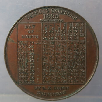 1895 Dessau's Calendar medal - advertising for John Shaw share dealer, London &c ny E Daish, Edinburgh