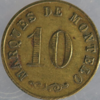 Cuba, Cidra, Marques de Montelo Hacienda San Cayetano 10 rev. crown over M Brass 17mm. Rulau Mat 36