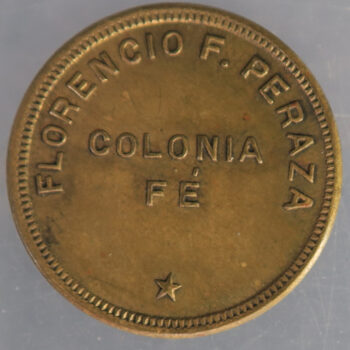 Cuba token Florencio F Peraza Colonia FE 10 Centavos brass ficha