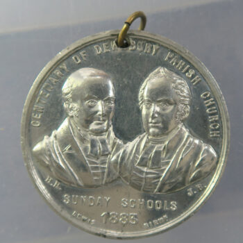 Yorkshire, Dewsbury Parish Sunday School Centenary 1783-1883 - silvered pewter 39.5mm