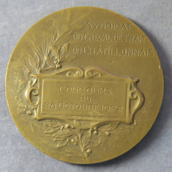 1922 France Art Nouveau horse medal by AD Concours won by Syndicat du Cheval de Trait Chatillonnais - bronze