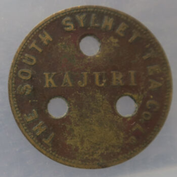 India - Assam Tea Garden pickers token - Kajuri - The South Sylhet Tea Co. Ld. - Bronze token