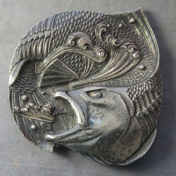 MB109004 Gwyniad mythological fish cast pewter medal by Bethan Williams for BAMS