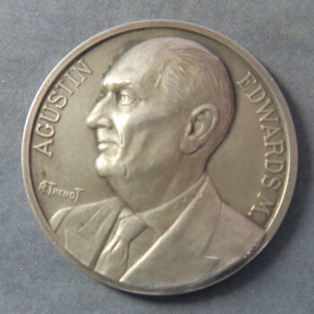 MB109040 Chile Valparaiso, La Chilena Consolidado, Augustin Edwards portrait medal Insurance centenary 1953