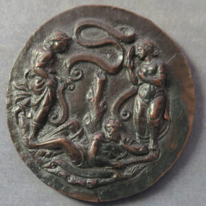 MB109043 European 18th century high relief allegorical bronze plaque Heracles, education? history?