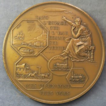 MB109054 France Voeux Greetings medal bronze 19th century transport images