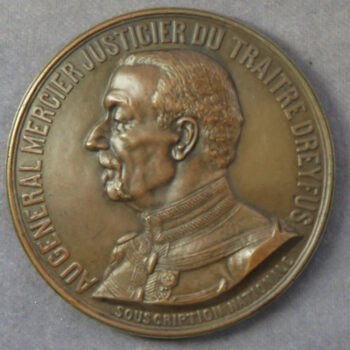 MB109082 Bronze medal General Mercier Affaire Dreyfus by Baffier 1906 judge refusal to accept Dreyfus exonerated