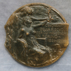 MB109120 Italy Turin Engineering Scuola Ingegneri Torino 50th anniversary bronze medal by Pardo 1861-1911