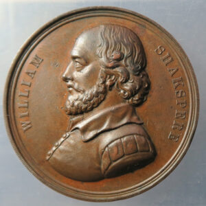 MB109193 GB William Shakespeare playwright bronze commemorative medal Birthplace house Stratford made 1847 Allen & Moore