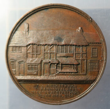 MB109193 GB William Shakespeare playwright bronze commemorative medal Birthplace house Stratford made 1847 Allen & Moore