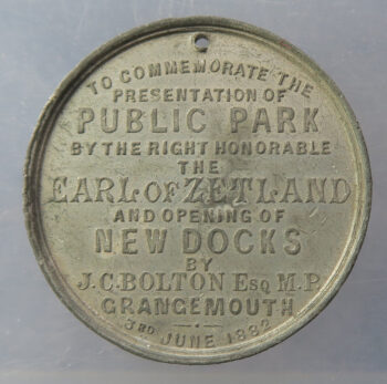 MB109214 Scotland, Falkirk 1882 Grangemouth Presentation of Public Park and opening of Docks pewter medal