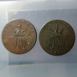 MB109312 Ireland 18th century 2 tokens D&H Wexford 6 + 7 1800 Woodcock’s Bank Enniscorthy