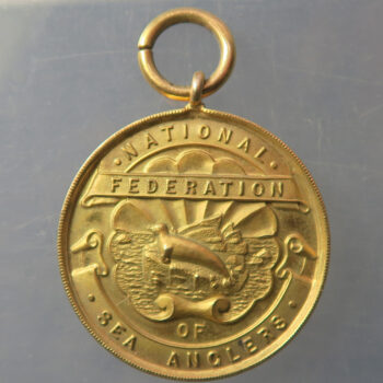 MB109373 9 carat Gold medal - National Federation of Sea Anglers prize Margate Festival 1923 to Miss Doughty 18lbs 12 oz