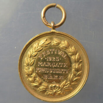 MB109373 9 carat Gold medal - National Federation of Sea Anglers prize Margate Festival 1923 to Miss Doughty 18lbs 12 oz