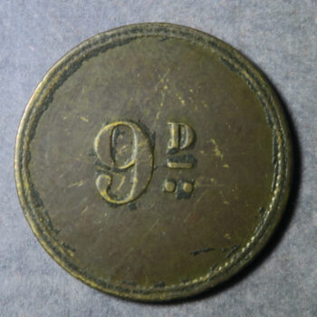 Gloucester 9d eagle / spread eagle token / pub check brass 24.5mm milled edge an unusual denomination for a pub token