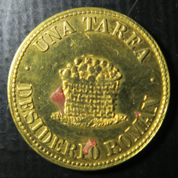 Token Nicaragua, Hacienda La Guinea - Una Tarea Desiderio Roman - Jinotepe- coffee plant brass Rulau Czo-5