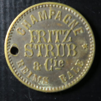 France brass token / label x2 - Feitz Strub & Cie Champagne & Strub Blankenhorn & Co. - prize medals mentioned