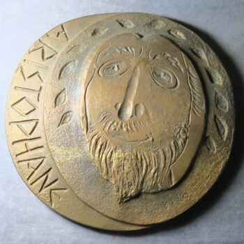 MB109356 Aristophanes ancient Greek playwright bronze cast medallic sculpture by Belo 1967