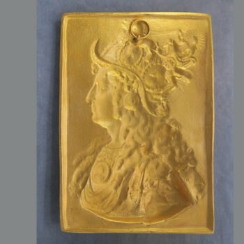 MB109361 France Louis XIV portrait large splendid gilt bronze medal Sun King Apollo 1976 - back of medal