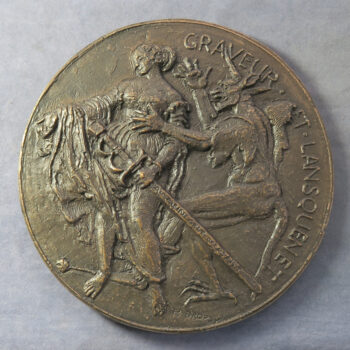 MB109365 Large cast bronze medal Hommage a Urs Graaf engraver metalworker soldier by Dropsy 1967 Maiden and Devil