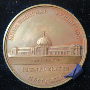 MB109383 GB 1862 International Exhibition Crystal Palace bronze medal original case & advert