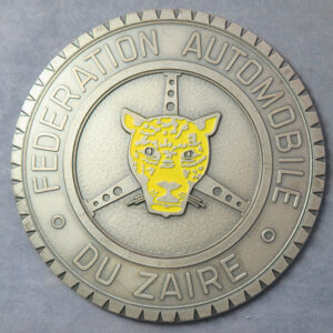 MB109389 Africa medal Federation Automobile du Zaire DRC car steering wheel cheetah 1986 XX Safari