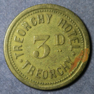 Wales Pub token check -Glamorganshire, TREORCHY, TREORCHY HOTEL 3D rev. blank Brass 23.8mm. milled edge Cox 867