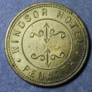 Wales Pub token check -Glamorganshire, PENARTH, WINDSOR HOTEL rev. 3D stars around Brass 23.9mm. plain edge, Cox 634