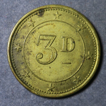 Wales Pub token check -Glamorganshire, PENARTH, WINDSOR HOTEL rev. 3D stars around Brass 23.9mm. plain edge, Cox 634