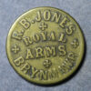 Brecknockshire, BRYNMAWR, ROYAL ARMS, R.B.JONES rev. 3D Royal Arms J. Bird Maker Birm. Brass 22.1mm. plain edge Cox 31