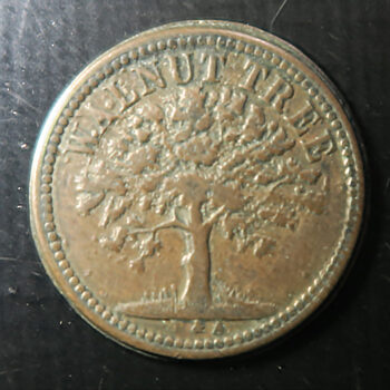 Wales Pub token check - Glamorganshire, ABERAVON, JOHN JONES 3D rev. WALNUT TREE tree B&A AE 21.9mm. plain edge VF Cox 148 B&A = Brooks & Adams