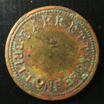 Wales Pub token check - Glamorganshire, BRITON FERRY, BARRETT rev. VILLIERS ARMS HOTEL Brass 23.9mm. milled edge gF Cox 219