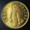 Argosy Braces, London Unofficial Farthing token depicts tennis player Withers 7620 mint state gilt brass milled edge